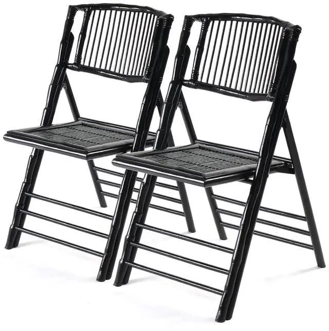 Main image of Bamboo Folding Chair, Foldable Dining Wood Chairs Comfortable Seat for Outdoor & Indoor, Patio, Porch, Wedding, Party, Event,Black (2 Pack)