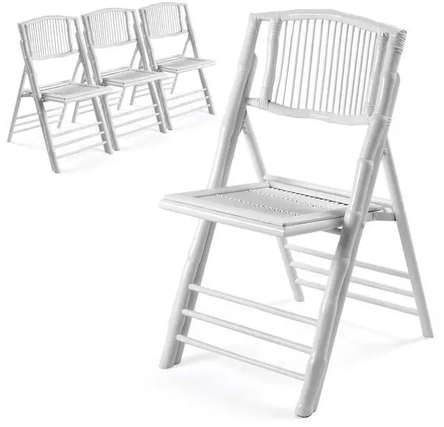 Main image of Bamboo Folding Chair, Foldable Dining Wood Chairs Comfortable Seat for Outdoor & Indoor, Patio, Porch, Wedding, Party, Event,White (4 Pack)