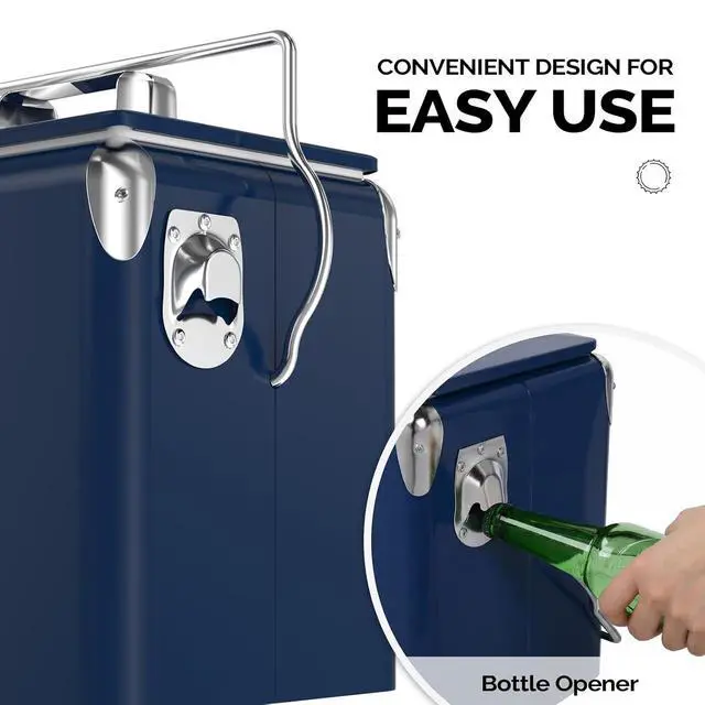 Alt view image 5 of 7 - 14qt Small Insulated Portable Cooler, Retro Vintage Classic Style Hard Metal Cooler for Barbeques, Camping, Fishing and Picnics