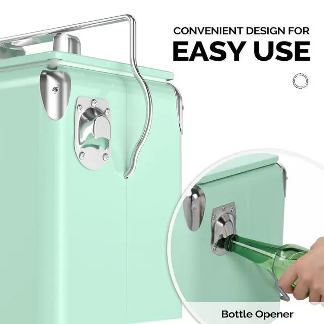 Alt view image 5 of 7 - 14qt Small Insulated Portable Cooler, Retro Vintage Classic Style Hard Metal Cooler for Barbeques, Camping, Fishing and Picnics