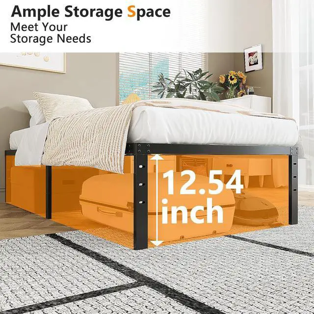 Alt view image 3 of 7 - 14 Inch Twin Bed Frame, Heavy Duty Metal Platform, No Box Spring Needed, Sturdy Steel Slat Support, Easy Assembly, Noise-Free, 12.4 Inch Underbed Storage,Black