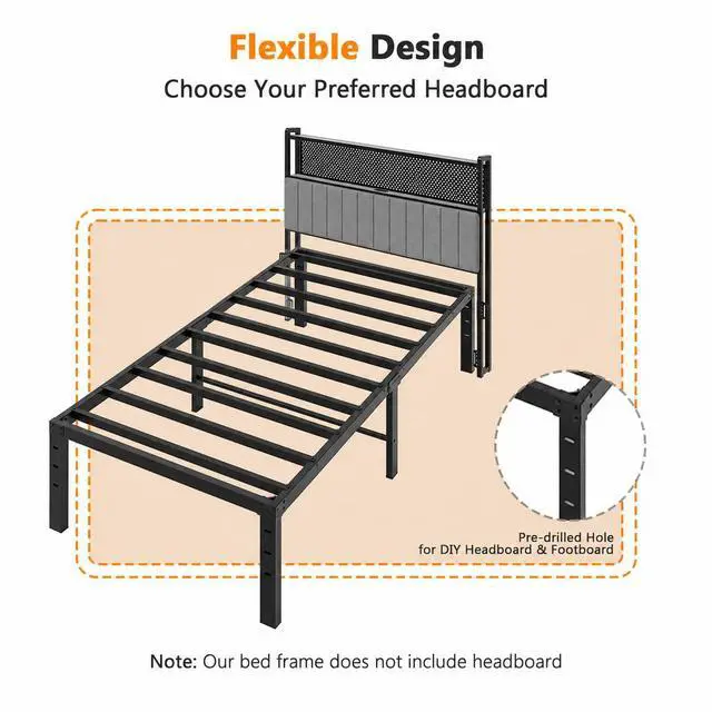 Alt view image 7 of 7 - 14 Inch Twin Bed Frame, Heavy Duty Metal Platform, No Box Spring Needed, Sturdy Steel Slat Support, Easy Assembly, Noise-Free, 12.4 Inch Underbed Storage,Black