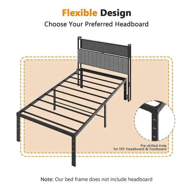 Alt view image 4 of 7 - 12 Inch Twin Bed Frame, Heavy Duty Metal Platform, No Box Spring Needed, Sturdy Steel Slat Support, Easy Assembly, Noise-Free, 10.4 Inch Underbed Storage,Black