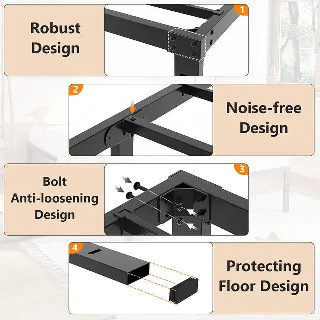 Alt view image 5 of 7 - 12 Inch Twin Bed Frame, Heavy Duty Metal Platform, No Box Spring Needed, Sturdy Steel Slat Support, Easy Assembly, Noise-Free, 10.4 Inch Underbed Storage,Black
