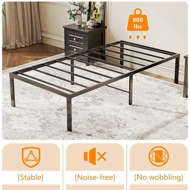 Alt view image 3 of 7 - 12 Inch Twin Bed Frame, Heavy Duty Metal Platform, No Box Spring Needed, Sturdy Steel Slat Support, Easy Assembly, Noise-Free, 10.4 Inch Underbed Storage,Black
