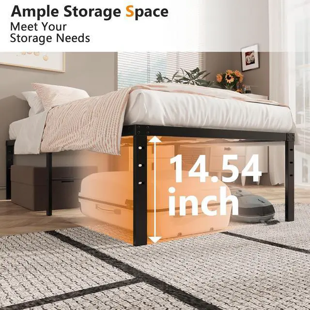 Alt view image 3 of 7 - 16 Inch Twin Bed Frame, Heavy Duty Metal Platform, No Box Spring Needed, Sturdy Steel Slat Support, Easy Assembly, Noise-Free, 14.4 Inch Underbed Storage,Black