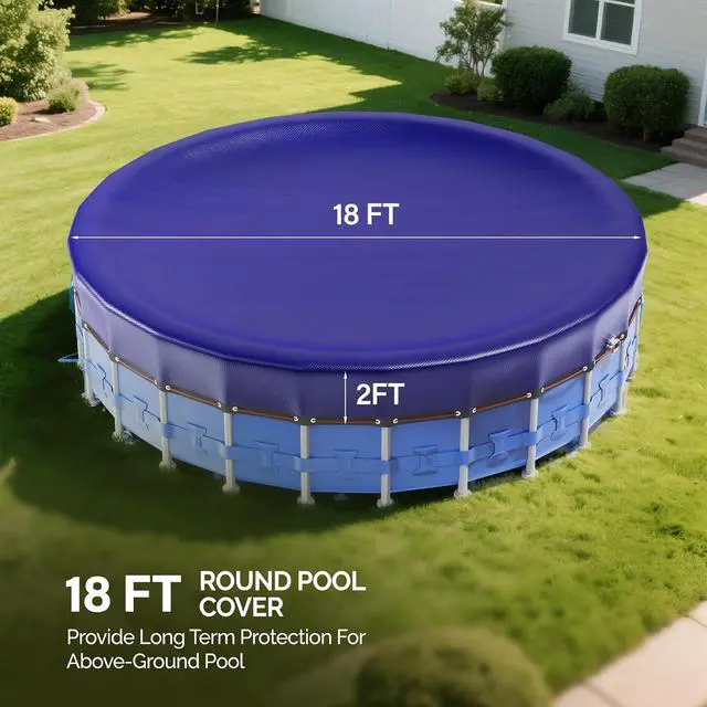Alt view image 6 of 7 - Fit 18ft Round Professional Pool Cover for Above Ground Pools(22FT) | 4 oz/yd² Extra Thick Material / 14×14 Scrim Solid PE / Wind-Resistant / Tear-Resistant Against Winter Wear / 4 Ft Overlap