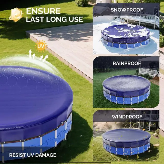 Alt view image 2 of 7 - Fit 18ft Round Professional Pool Cover for Above Ground Pools(22FT) | 4 oz/yd² Extra Thick Material / 14×14 Scrim Solid PE / Wind-Resistant / Tear-Resistant Against Winter Wear / 4 Ft Overlap