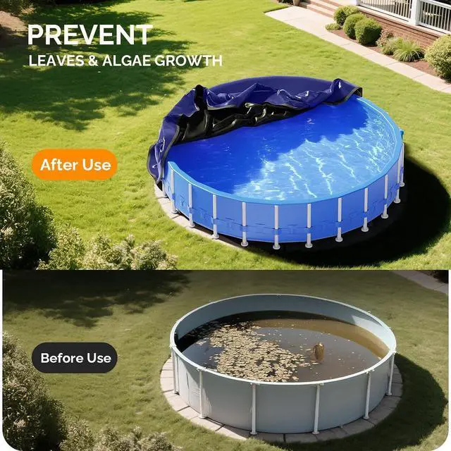 Alt view image 4 of 7 - Fit 18ft Round Professional Pool Cover for Above Ground Pools(22FT) | 4 oz/yd² Extra Thick Material / 14×14 Scrim Solid PE / Wind-Resistant / Tear-Resistant Against Winter Wear / 4 Ft Overlap