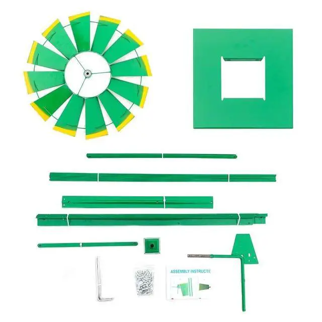 Alt view image 4 of 7 - 8FT Ornamental Windmill Backyard Garden Decoration Weather Vane, Heavy Duty Metal Wind Mill w/ 4 Legs Design (Green)