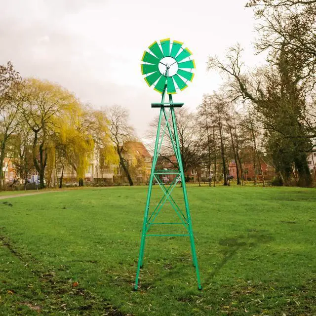 Alt view image 6 of 7 - 8FT Ornamental Windmill Backyard Garden Decoration Weather Vane, Heavy Duty Metal Wind Mill w/ 4 Legs Design (Green)