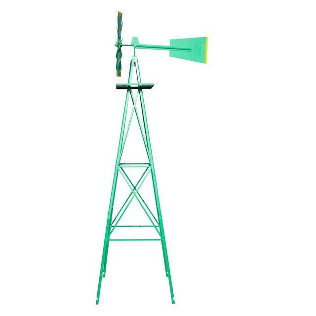 Alt view image 7 of 7 - 8FT Ornamental Windmill Backyard Garden Decoration Weather Vane, Heavy Duty Metal Wind Mill w/ 4 Legs Design (Green)