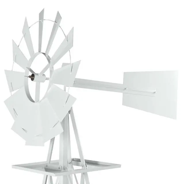 Alt view image 6 of 7 - 8FT Ornamental Windmill Backyard Garden Decoration Weather Vane, Heavy Duty Metal Wind Mill w/ 4 Legs Design (White)