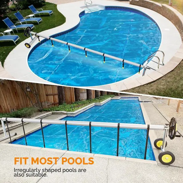 Alt view image 6 of 6 - 14FT Solar Cover Reel, Pool Cover Reel for Inground Swimming Pool | Adjustable Aluminum Pool Cover Roller, Solar Swimming Inground Cover Blanket Reel with Embedded Straps and Clips (Upgrade)