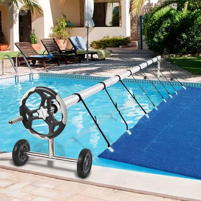Alt view image 3 of 6 - 18FT Solar Pool Cover Reel, Pool Cover Reel for Inground Pool, Gray | Adjustable Cover Blanket Reel, Aluminum Solar Swimming Inground Pool Cover Roller with Embedded Straps and Clips (Upgrade)