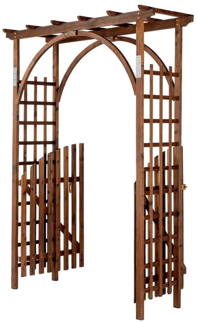 Main image of 85in Wooden Arbor Garden Arch, Wedding Arch for Ceremony, Wood Trellis for Plant Climbing, Christmas Decor Pergola for Garden Backyard, Lawn (Wooden Brown)
