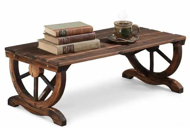 Main image of Rustic Wooden Wheel Bench Outdoor Bench, Patio Bench Wagon Slatted Seat, Garden Benches for Outdoors 350lbs High Capacity, Weather Resistance (Rustic, 38in)