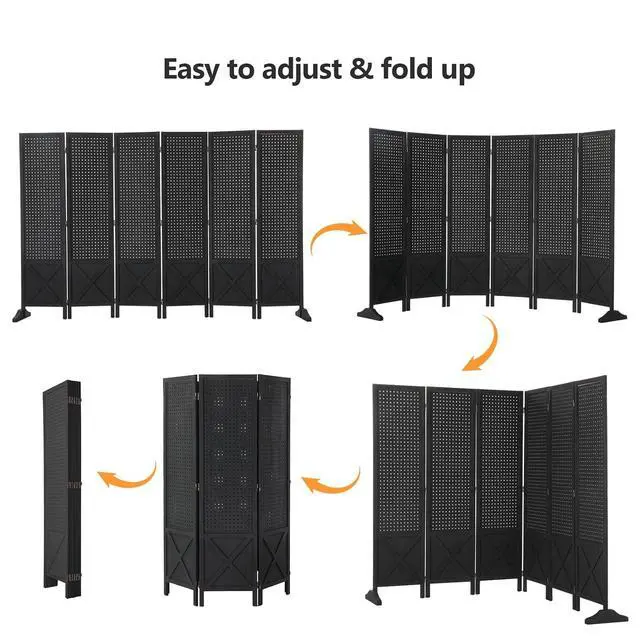 Alt view image 3 of 7 - Freestanding Pegboard with Support Feet, 5 FT Wood Room Divider Display Board Organizer, Folding Privacy Screen Partition Space Separator for Craft Shows Events Retail (Black, 6 Panel)