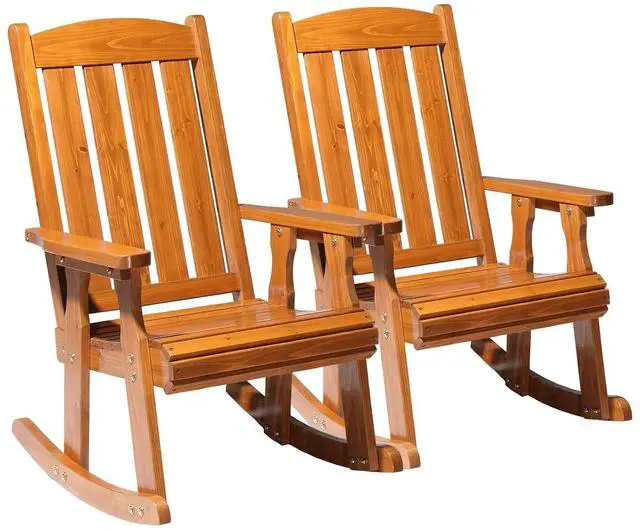 Main image of Outdoor Rocking Chair Set of 2, Heavy Duty 600 LBS Rocker, Teak | High & Comfortable Backrest, Weatherproof Patio Rocker with Ergonomic Design, for Patio, Garden, Porch