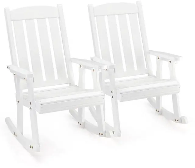 Main image of Outdoor Rocking Chair Set of 2, Heavy Duty 600 LBS Rocker, White | High & Comfortable Backrest, Weatherproof Patio Rocker with Ergonomic Design, for Patio, Garden, Porch