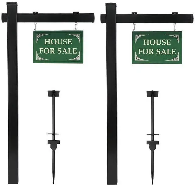 Main image of VINGLI Vinyl PVC Real Estate Sign Post, 6' Tall Yard Post for Sale Open House and Home, Black (Two Pack)