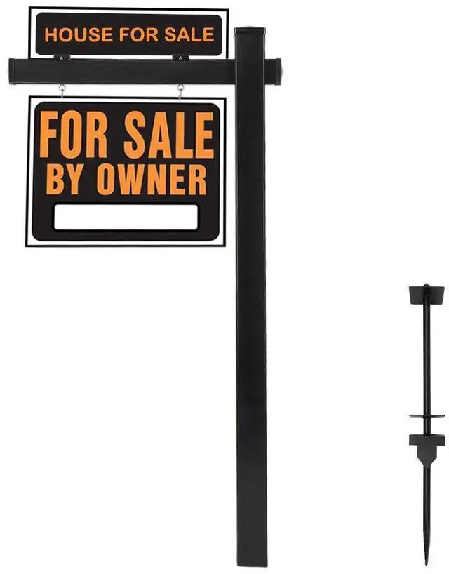 Main image of VINGLI 6' Vinyl PVC Real Estate Sign Post, Commercial Realtor Home for Sale Hanging Ads, Business Hours Advertisement Post for Yard , Open Houese Direction, 36" Arm Holds Up to 24" Sign, Black