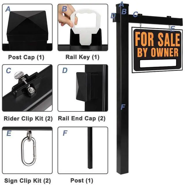 Alt view image 7 of 7 - VINGLI Vinyl PVC Real Estate Sign Post, 6' Tall Yard Post for Sale Open House and Home, Black (Two Pack)