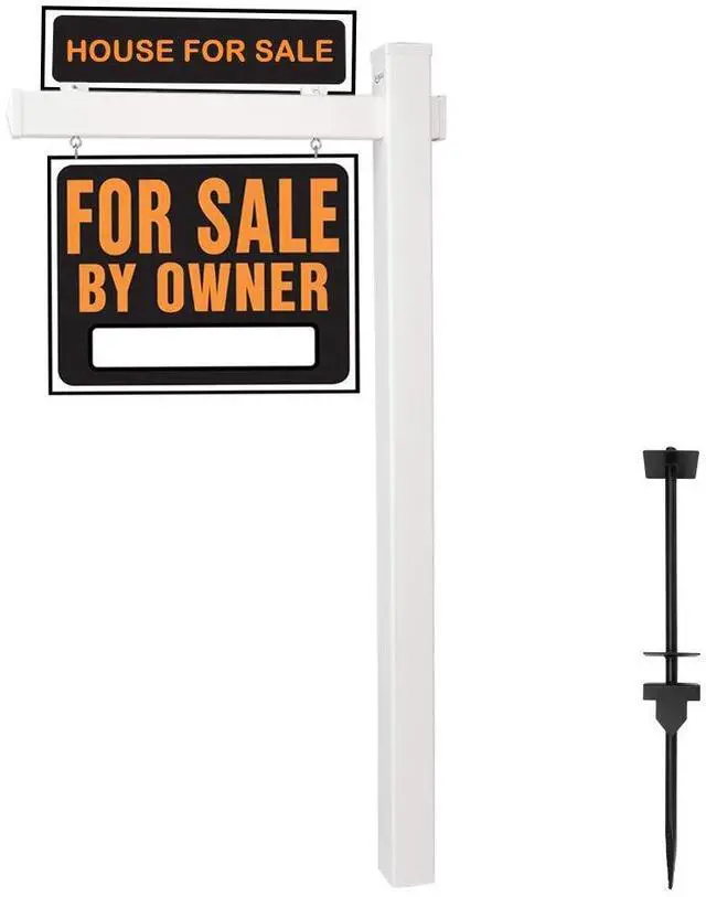 Main image of VINGLI 6' Vinyl PVC Real Estate Sign Post, Commercial Realtor Home for Sale Hanging Ads, Business Hours Advertisement Post for Yard , Open Houese Direction, 36" Arm Holds Up to 24" Sign, White