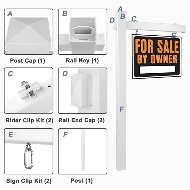 Alt view image 5 of 7 - VINGLI 6' Vinyl PVC Real Estate Sign Post, Commercial Realtor Home for Sale Hanging Ads, Business Hours Advertisement Post for Yard , Open Houese Direction, 36" Arm Holds Up to 24" Sign, White