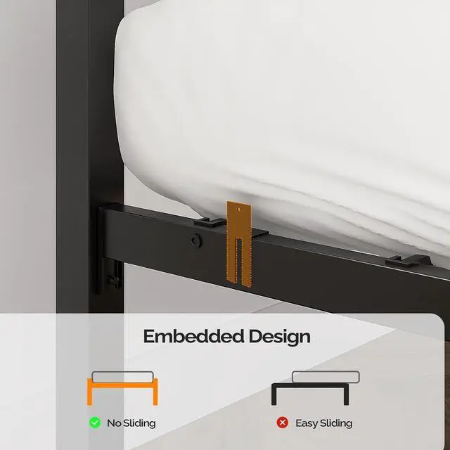 Alt view image 4 of 7 - VINGLI Twin Bed Frame with LED Lights and Charging Station, Black Twin Size Bed Frame with Storage Headboard with Shelf, Heavy Duty Platform Bed, Noise Free, No Box Spring Needed, Black