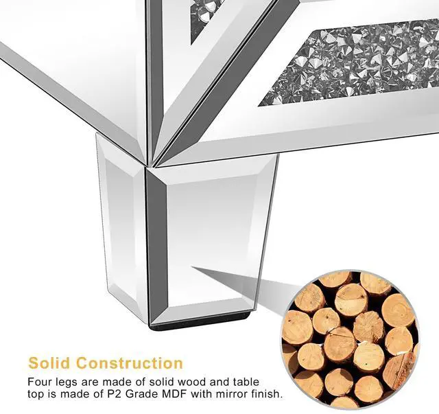 Alt view image 6 of 7 - VINGLI Mirrored Nightstands Set of 2, 23" W Glass Mirror Night Stand Set of 2, Modern Bedside Table 3 Drawer Glass Side End Table Silver Dresser for Bedroom, 23W x 13.8D x 24.8H