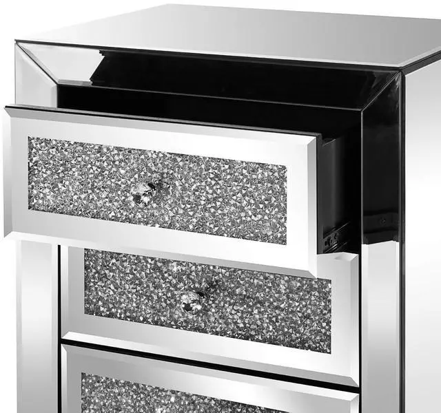 Alt view image 7 of 7 - VINGLI Mirrored Nightstand Set of 2, Mirrored Side/End Table for Living Room, Glass Silver Nightstand, Crushed Glass Mirror Night Stand, Contemporary Night Table Mirror Bedroom Furniture Set