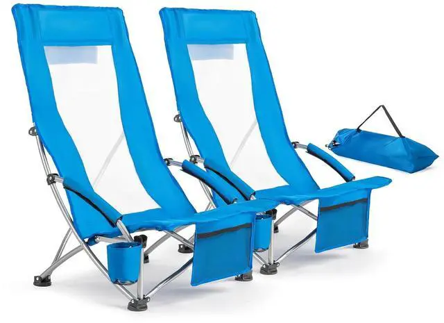 Main image of VINGLI Low Beach Chairs, High Back Chairs with Carry BagFoldable Portable Backpack Beach Chair for Camping Picnic LAN-2 Pack