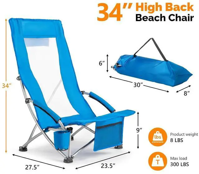 Alt view image 3 of 6 - VINGLI Low Beach Chairs, High Back Chairs with Carry BagFoldable Portable Backpack Beach Chair for Camping Picnic LAN-2 Pack