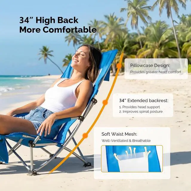 Alt view image 4 of 6 - VINGLI Low Beach Chairs, High Back Chairs with Carry BagFoldable Portable Backpack Beach Chair for Camping Picnic LAN-2 Pack