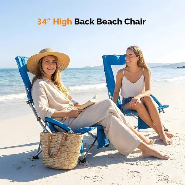 Alt view image 6 of 6 - VINGLI Low Beach Chairs, High Back Chairs with Carry BagFoldable Portable Backpack Beach Chair for Camping Picnic LAN-2 Pack