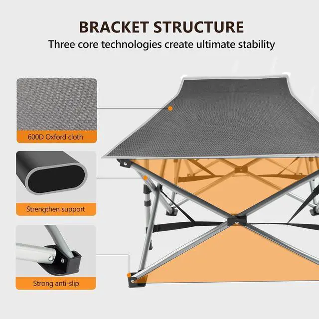 Alt view image 3 of 7 - VINGLI Folding Camping Cot Bed,Camping Cots for Adults with Mattress, Foldable Cots for Sleeping with Pillow 1200D Layer Oxford for for Guest,Travel,Hiking-Grey 1P