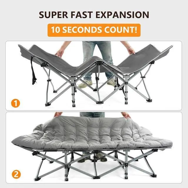 Alt view image 4 of 7 - VINGLI Folding Camping Cot Bed,Camping Cots for Adults with Mattress, Foldable Cots for Sleeping with Pillow 1200D Layer Oxford for for Guest,Travel,Hiking-Grey 1P