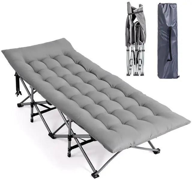 Main image of VINGLI Folding Camping Cot Bed,Camping Cots for Adults with Mattress, Foldable Cots for Sleeping with Pillow 1200D Layer Oxford for for Guest,Travel,Hiking-Grey 1P