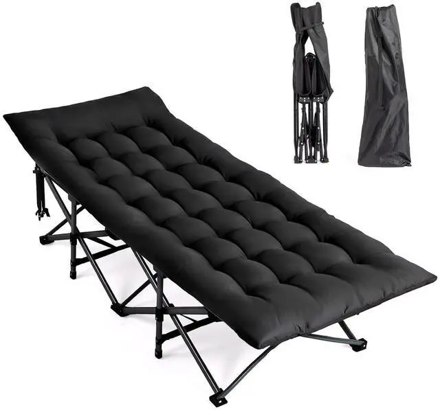 Main image of VINGLI Folding Camping Cot Bed,Camping Cots for Adults with Mattress, Foldable Cots for Sleeping with Pillow 1200D Layer Oxford for for Guest,Travel,Hiking-Black 2P