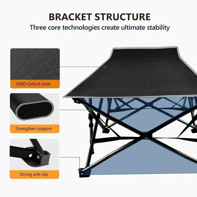 Alt view image 3 of 7 - VINGLI Folding Camping Cot Bed,Camping Cots for Adults with Mattress, Foldable Cots for Sleeping with Pillow 1200D Layer Oxford for for Guest,Travel,Hiking-Black 2P