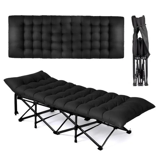 Alt view image 5 of 7 - VINGLI Folding Camping Cot Bed,Camping Cots for Adults with Mattress, Foldable Cots for Sleeping with Pillow 1200D Layer Oxford for for Guest,Travel,Hiking-Black 2P