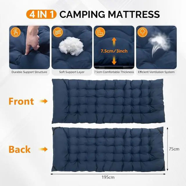 Alt view image 3 of 7 - VINGLI Folding Camping Cot Bed,Camping Cots for Adults with Mattress, Foldable Cots for Sleeping with Pillow 1200D Layer Oxford for for Guest,Travel,Hiking-Blue 2P