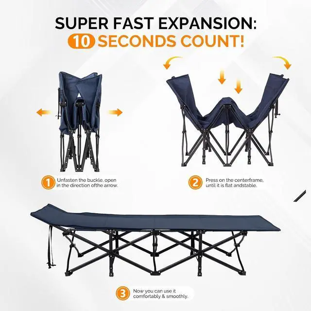 Alt view image 4 of 7 - VINGLI Folding Camping Cot Bed,Camping Cots for Adults with Mattress, Foldable Cots for Sleeping with Pillow 1200D Layer Oxford for for Guest,Travel,Hiking-Blue 2P