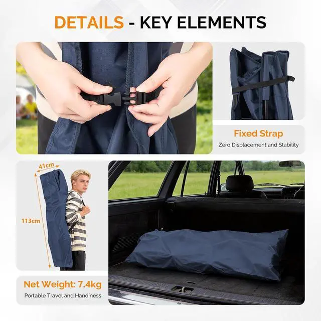 Alt view image 6 of 7 - VINGLI Folding Camping Cot Bed,Camping Cots for Adults with Mattress, Foldable Cots for Sleeping with Pillow 1200D Layer Oxford for for Guest,Travel,Hiking-Blue 2P