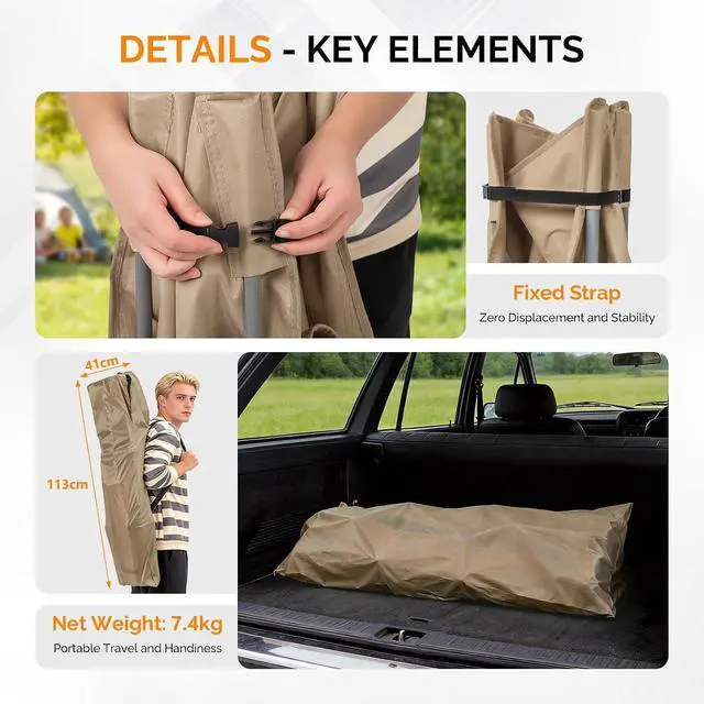 Alt view image 6 of 7 - VINGLI Folding Camping Cot Bed,Camping Cots for Adults with Mattress, Foldable Cots for Sleeping with Pillow 1200D Layer Oxford for for Guest,Travel,Hiking-Brown 1P
