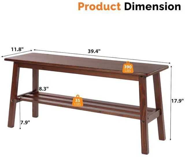 Alt view image 3 of 7 - VINGLI 39 Inch Solid Wood Dining Bench with Shoe Rack Storage, Walnut | Solid Wood Construction, Wood Bench, Built-in Shoe Rack Storage, Multi Room, Entryway Bedroom Kitchen Living Room Furniture