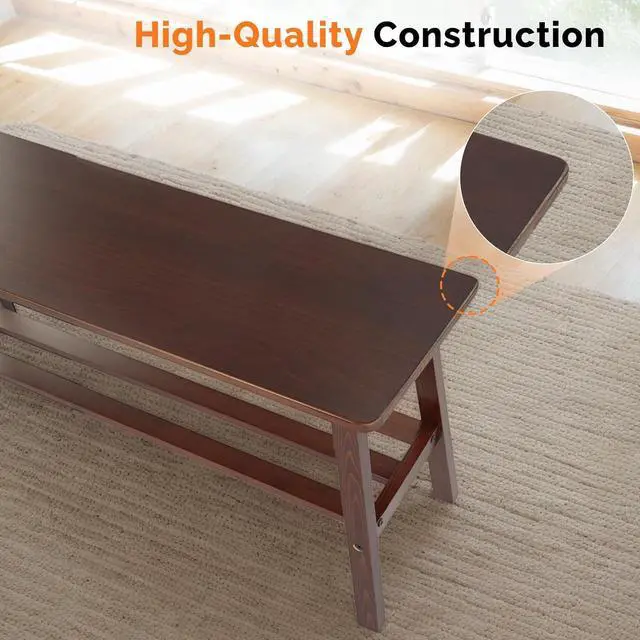 Alt view image 5 of 7 - VINGLI 39 Inch Solid Wood Dining Bench with Shoe Rack Storage, Walnut | Solid Wood Construction, Wood Bench, Built-in Shoe Rack Storage, Multi Room, Entryway Bedroom Kitchen Living Room Furniture