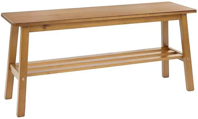 Main image of VINGLI 39 Inch Solid Wood Dining Bench with Shoe Rack Storage Light Brown | Solid Wood Construction, Built-in Shoe Rack Storage, Wood Bench, Multi Room Use, Entryway Dining Kitchen Furniture