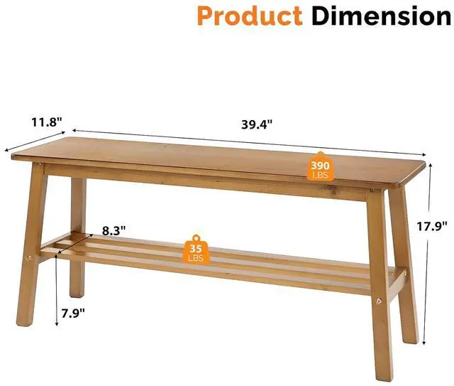 Alt view image 3 of 7 - VINGLI 39 Inch Solid Wood Dining Bench with Shoe Rack Storage Light Brown | Solid Wood Construction, Built-in Shoe Rack Storage, Wood Bench, Multi Room Use, Entryway Dining Kitchen Furniture